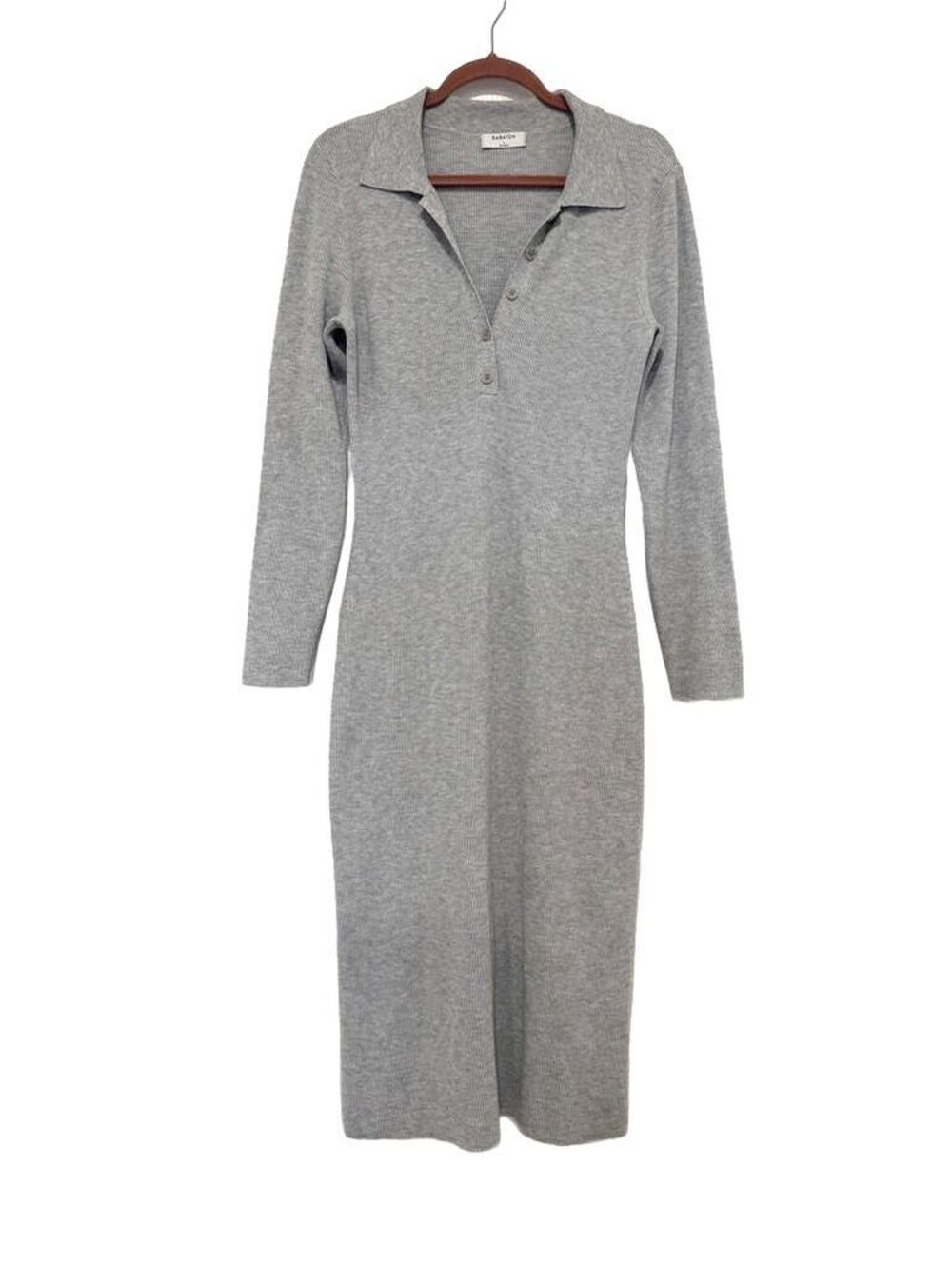 Aritzia Babaton Women's Long Sleeve Grey Ribbed Knit Midi Sweater Dress Size L